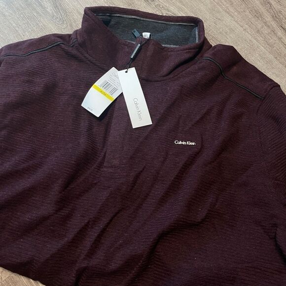 Calvin Klein Heather Half Zip Cotton Sweater-RED-Medium - Picture 3 of 3